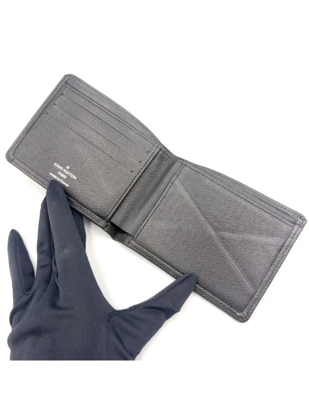 Louis Vuitton Portefeuille Credit Taiga Leather Dark Gray Bifold Billfold Wallet